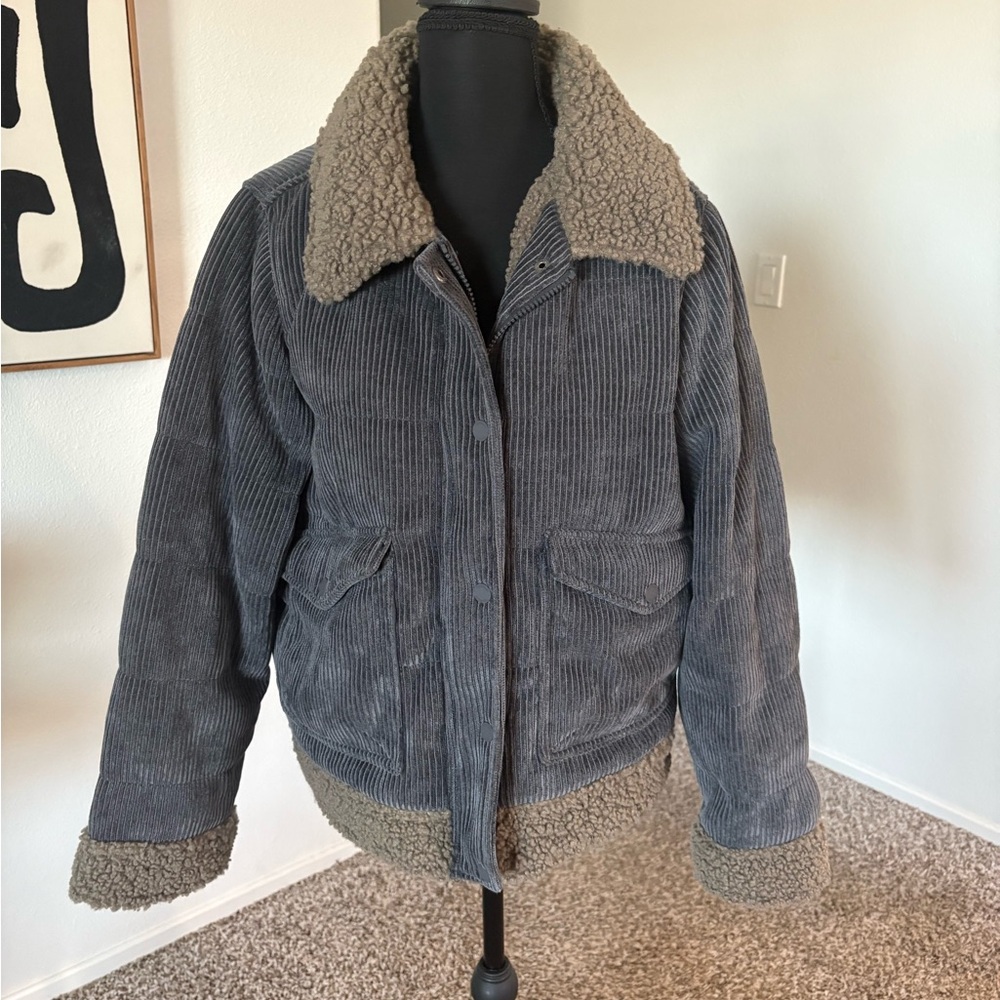 UpWest Men's Gray Corduroy Jacket with Tan Fleece